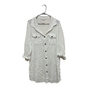 Dotti White Button-Front Swimsuit Cover-up 3/4 sleeve 100% cotton Size 2x